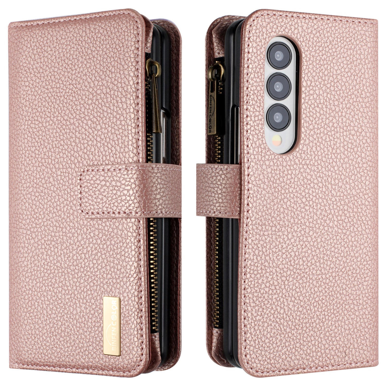 BINFEN COLOR Zipper Wallet Phone Case for Samsung Galaxy Z Fold3 5G Litchi Texture PU Leather Flip Cover BINFEN COLOR Zipper Wallet Phone Case for Samsung Galaxy Z Fold3 5G Litchi Texture PU Leather Flip Cover